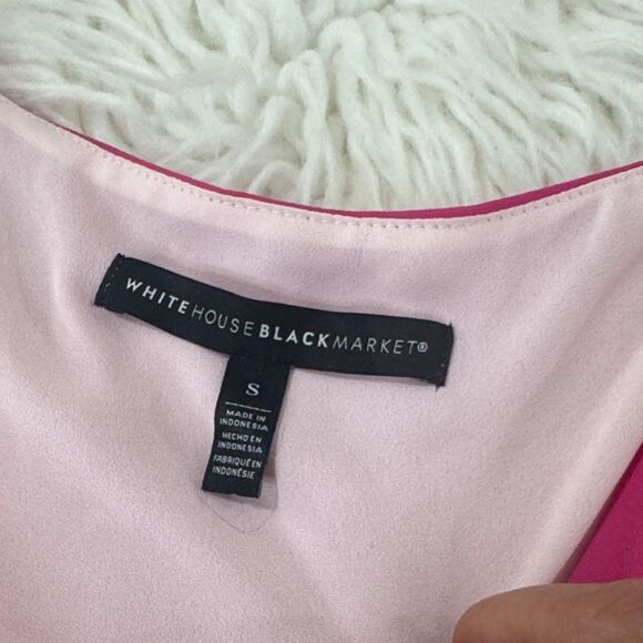 White House Black Market Fuchsia and Cream V-Neck Blouse Size Small - Picture 5 of 7